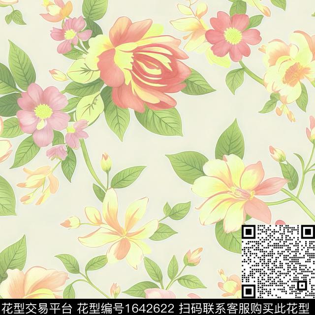 年轻女装植物花卉数码印花花型下载（图片编号: 1642622） - 瓦栏（Walan）