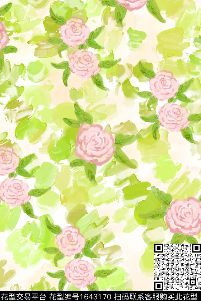 清爽底花卉花卉玫瑰花数码印花花型下载（图片编号: 1643170） - 瓦栏（Walan）