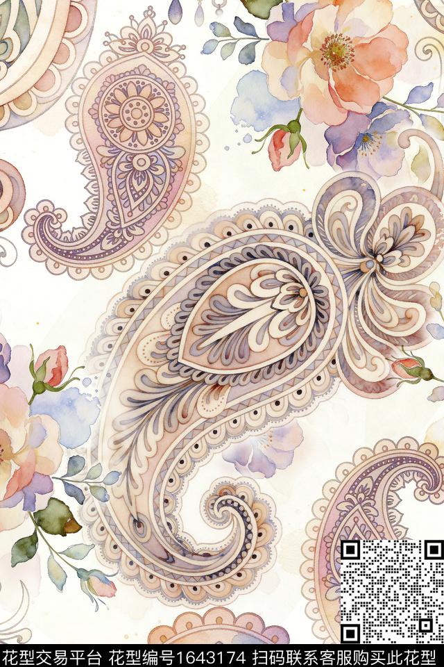 水彩水彩花卉手绘花卉数码印花花型下载（图片编号: 1643174） - 瓦栏（Walan）