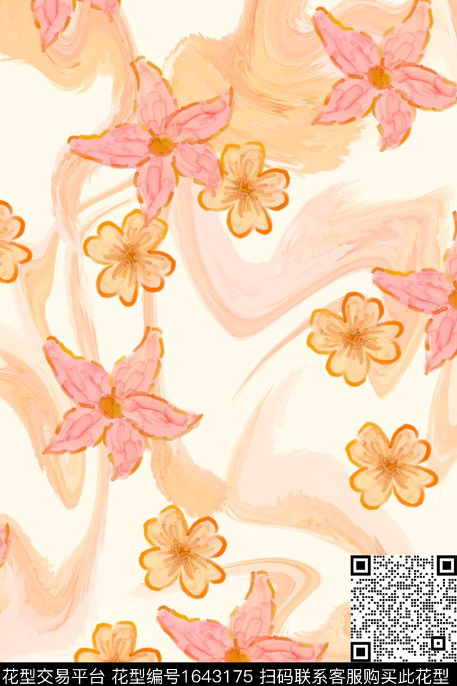 小清新清爽底花卉花卉数码印花花型下载（图片编号: 1643175） - 瓦栏（Walan）