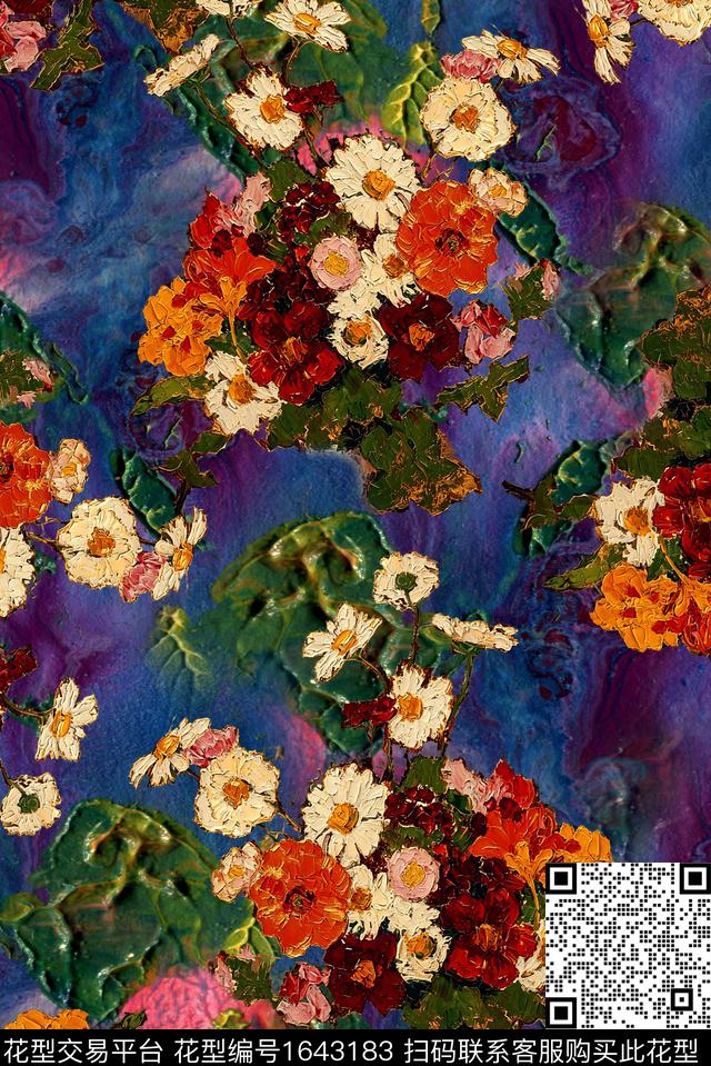 年轻女装满版散花中老年数码印花花型下载（图片编号: 1643183） - 瓦栏（Walan）