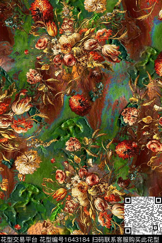 年轻女装满版散花中老年数码印花花型下载（图片编号: 1643184） - 瓦栏（Walan）