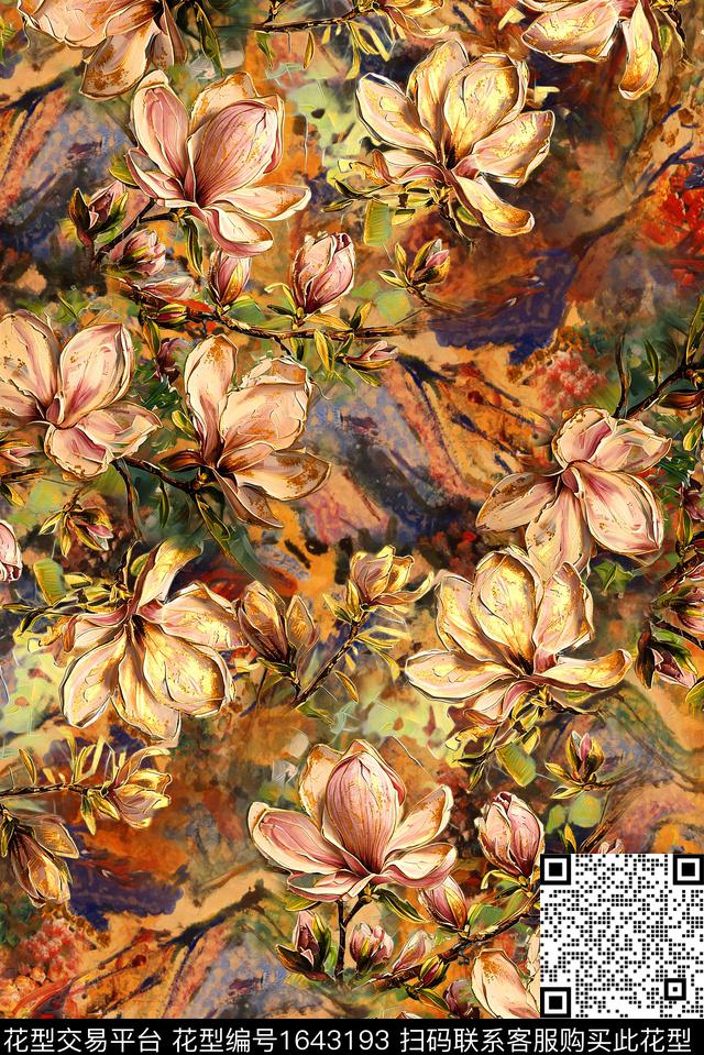 年轻女装满版散花中老年数码印花花型下载（图片编号: 1643193） - 瓦栏（Walan）
