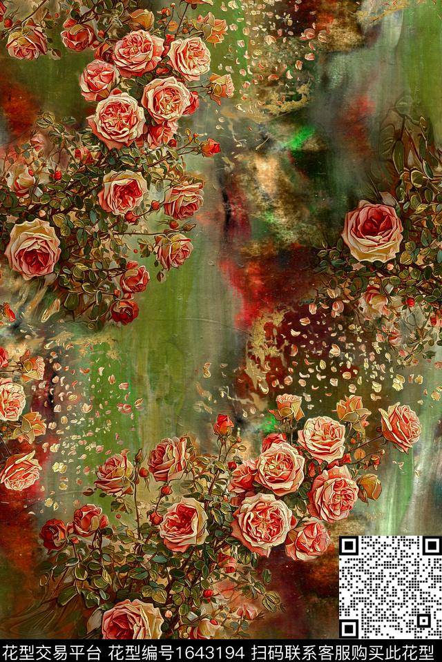 年轻女装满版散花中老年数码印花花型下载（图片编号: 1643194） - 瓦栏（Walan）