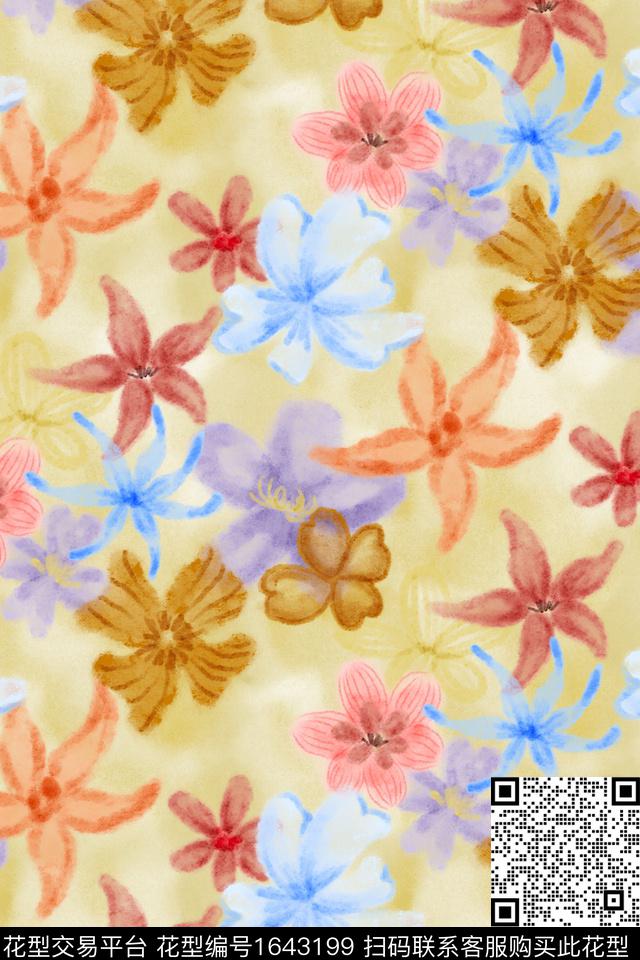 大花花卉肌理数码印花花型下载（图片编号: 1643199） - 瓦栏（Walan）