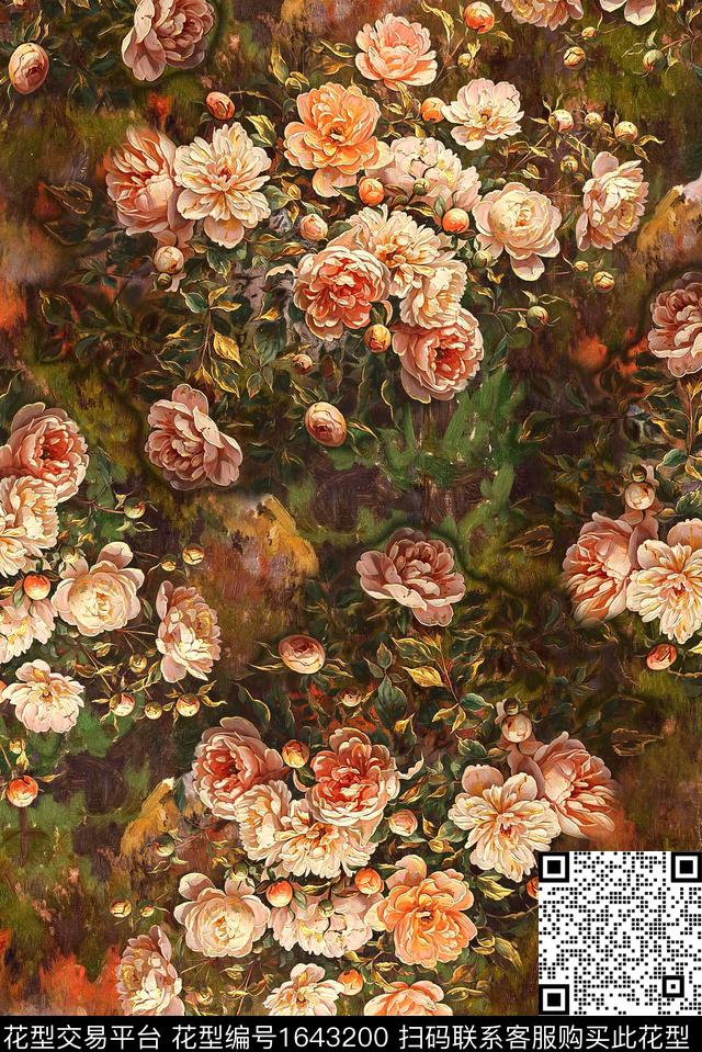 年轻女装满版散花中老年数码印花花型下载（图片编号: 1643200） - 瓦栏（Walan）