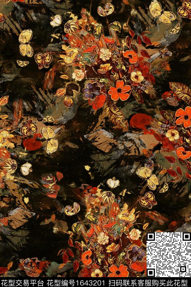 年轻女装满版散花中老年数码印花花型下载（图片编号: 1643201） - 瓦栏（Walan）
