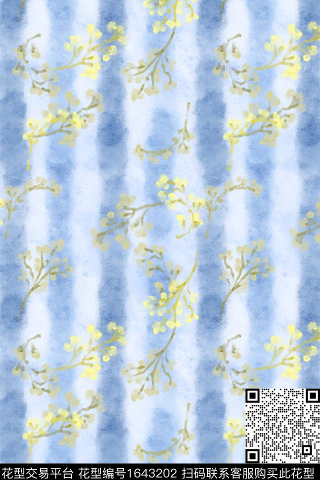 蓝白花卉小碎花数码印花花型下载（图片编号: 1643202） - 瓦栏（Walan）