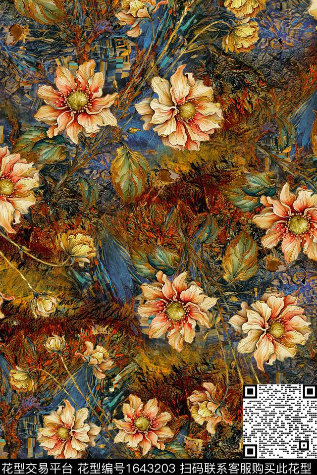 年轻女装满版散花中老年数码印花花型下载（图片编号: 1643203） - 瓦栏（Walan）