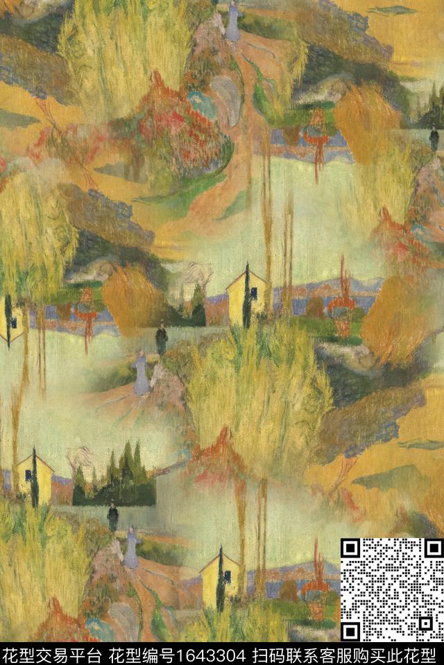 笔触中老年男装数码印花花型下载（图片编号: 1643304） - 瓦栏（Walan）