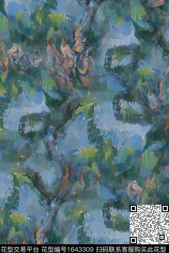 笔触中老年男装数码印花花型下载（图片编号: 1643309） - 瓦栏（Walan）