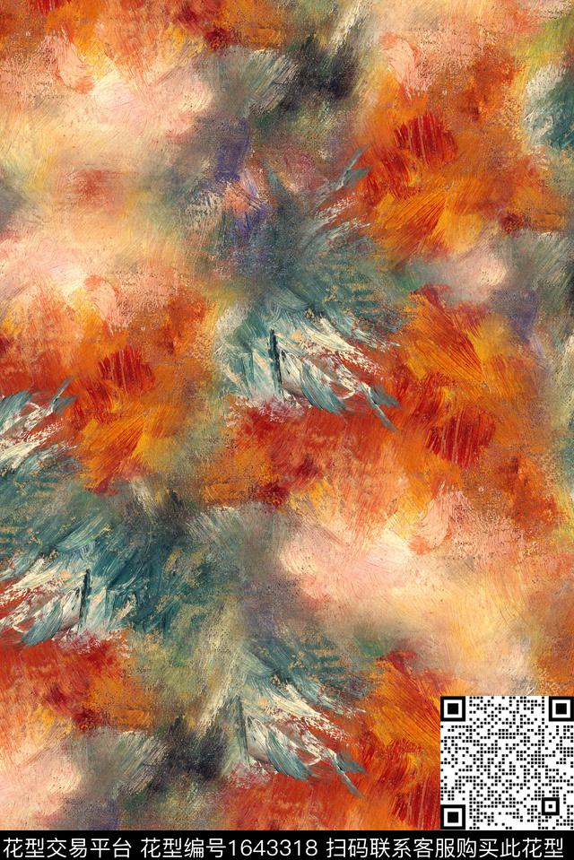 年轻女装笔触中老年数码印花花型下载（图片编号: 1643318） - 瓦栏（Walan）
