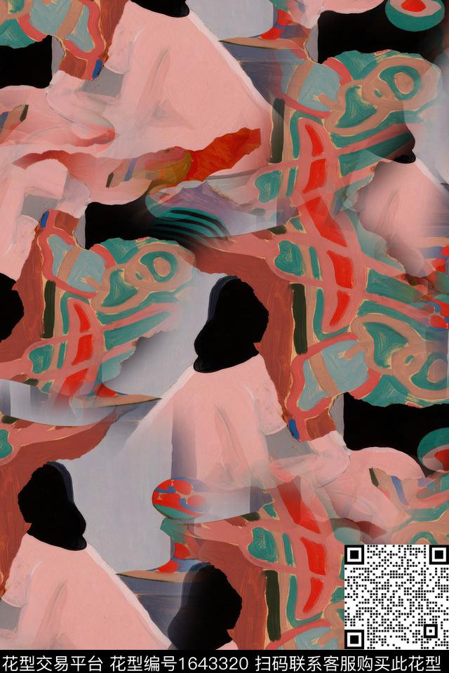 年轻女装笔触中老年数码印花花型下载（图片编号: 1643320） - 瓦栏（Walan）