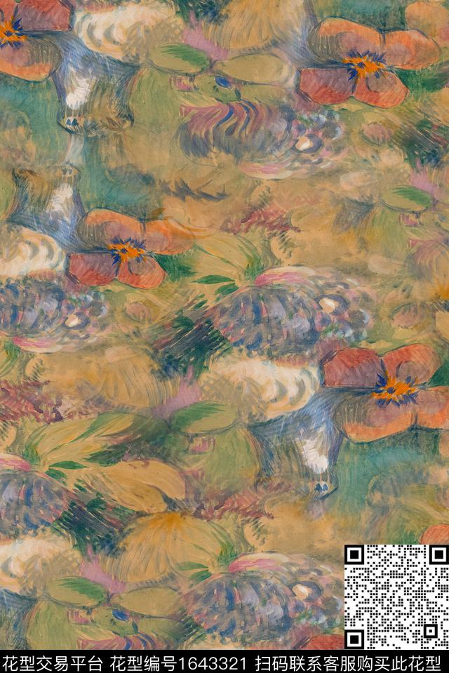 年轻女装笔触中老年数码印花花型下载（图片编号: 1643321） - 瓦栏（Walan）