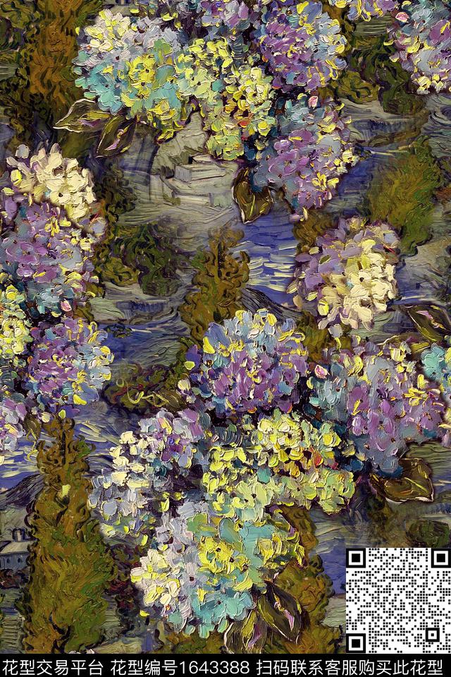 满版散花中老年油画花型数码印花花型下载（图片编号: 1643388） - 瓦栏（Walan）