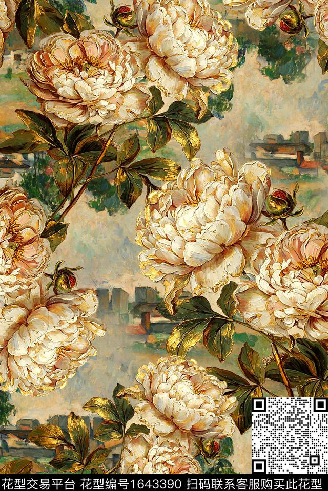 满版散花中老年油画花型数码印花花型下载（图片编号: 1643390） - 瓦栏（Walan）