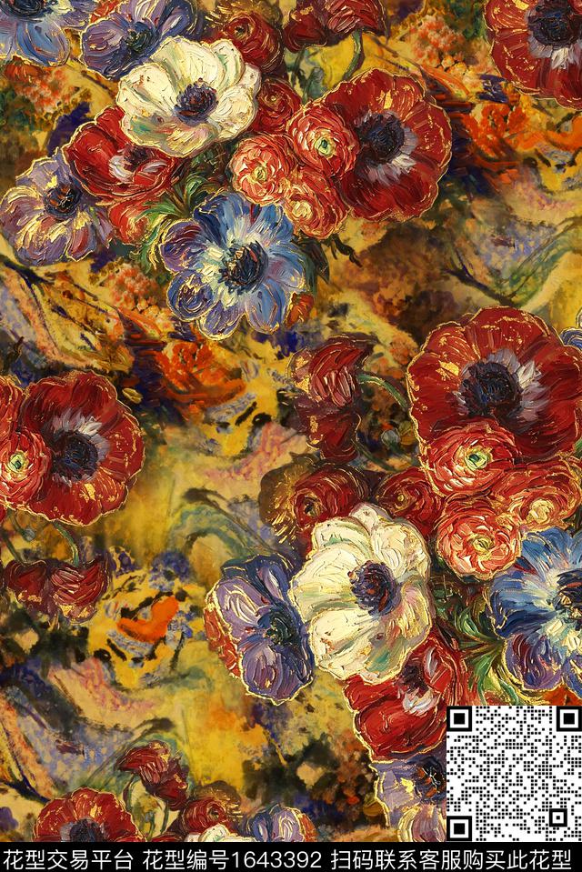 满版散花中老年油画花型数码印花花型下载（图片编号: 1643392） - 瓦栏（Walan）