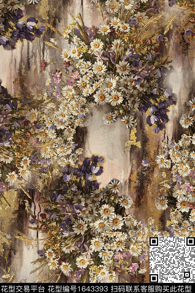 满版散花中老年油画花型数码印花花型下载（图片编号: 1643393） - 瓦栏（Walan）