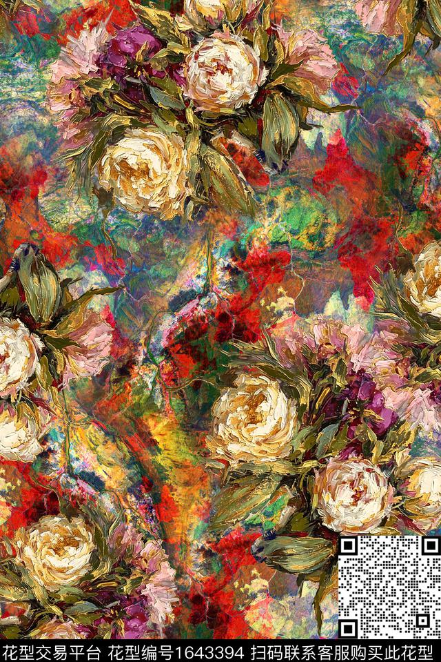 满版散花中老年油画花型数码印花花型下载（图片编号: 1643394） - 瓦栏（Walan）