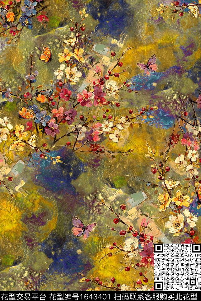 满版散花中老年油画花型数码印花花型下载（图片编号: 1643401） - 瓦栏（Walan）
