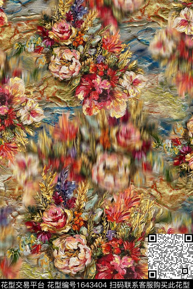 满版散花中老年油画花型数码印花花型下载（图片编号: 1643404） - 瓦栏（Walan）