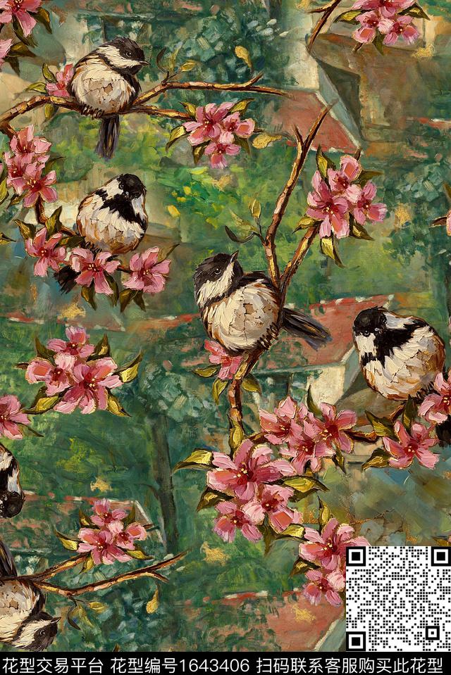 满版散花中老年油画花型数码印花花型下载（图片编号: 1643406） - 瓦栏（Walan）