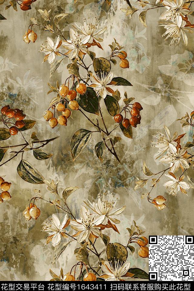 满版散花中老年油画花型数码印花花型下载（图片编号: 1643411） - 瓦栏（Walan）