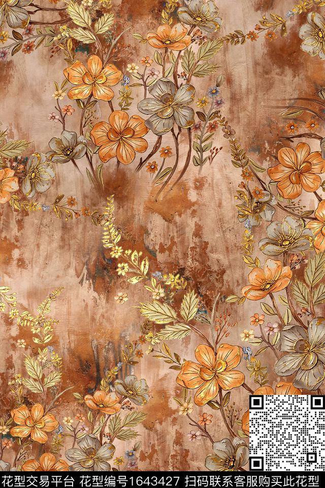 满版散花中老年油画花型数码印花花型下载（图片编号: 1643427） - 瓦栏（Walan）