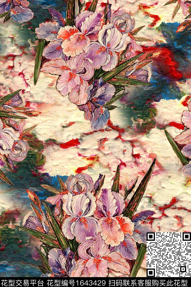 满版散花中老年油画花型数码印花花型下载（图片编号: 1643429） - 瓦栏（Walan）