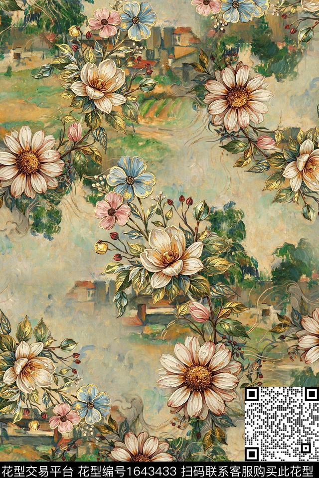 满版散花中老年油画花型数码印花花型下载（图片编号: 1643433） - 瓦栏（Walan）
