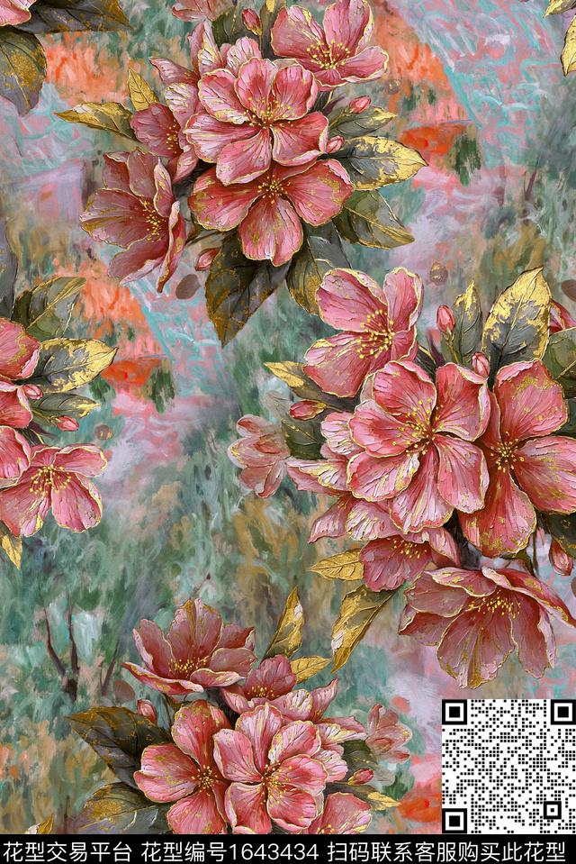 满版散花中老年油画花型数码印花花型下载（图片编号: 1643434） - 瓦栏（Walan）