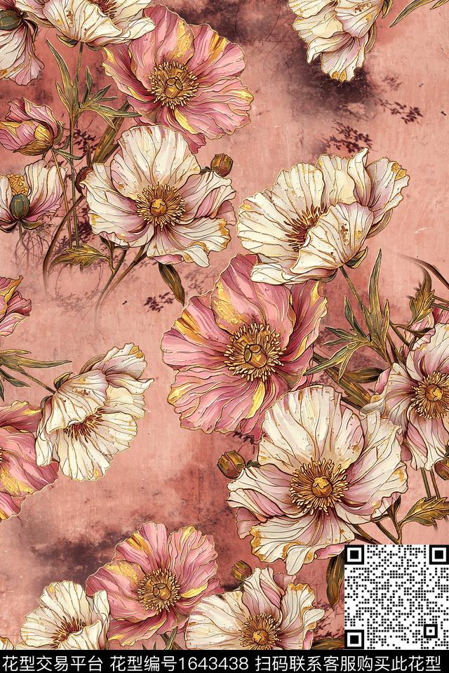 满版散花中老年油画花型数码印花花型下载（图片编号: 1643438） - 瓦栏（Walan）