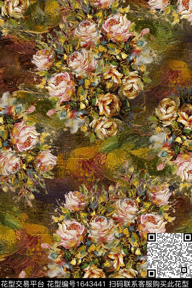 满版散花中老年油画花型数码印花花型下载（图片编号: 1643441） - 瓦栏（Walan）