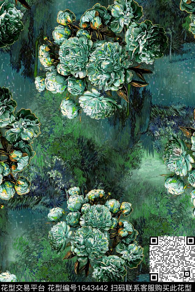 满版散花中老年油画花型数码印花花型下载（图片编号: 1643442） - 瓦栏（Walan）