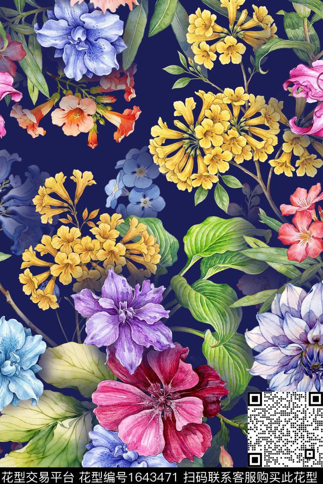 植物花卉水彩数码印花花型下载（图片编号: 1643471） - 瓦栏（Walan）
