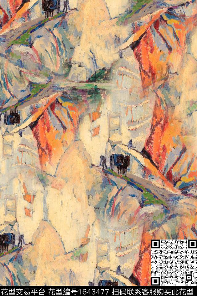 年轻女装笔触中老年数码印花花型下载（图片编号: 1643477） - 瓦栏（Walan）