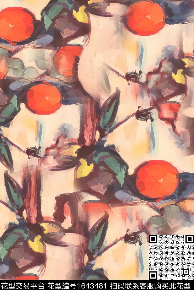 年轻女装笔触中老年数码印花花型下载（图片编号: 1643481） - 瓦栏（Walan）