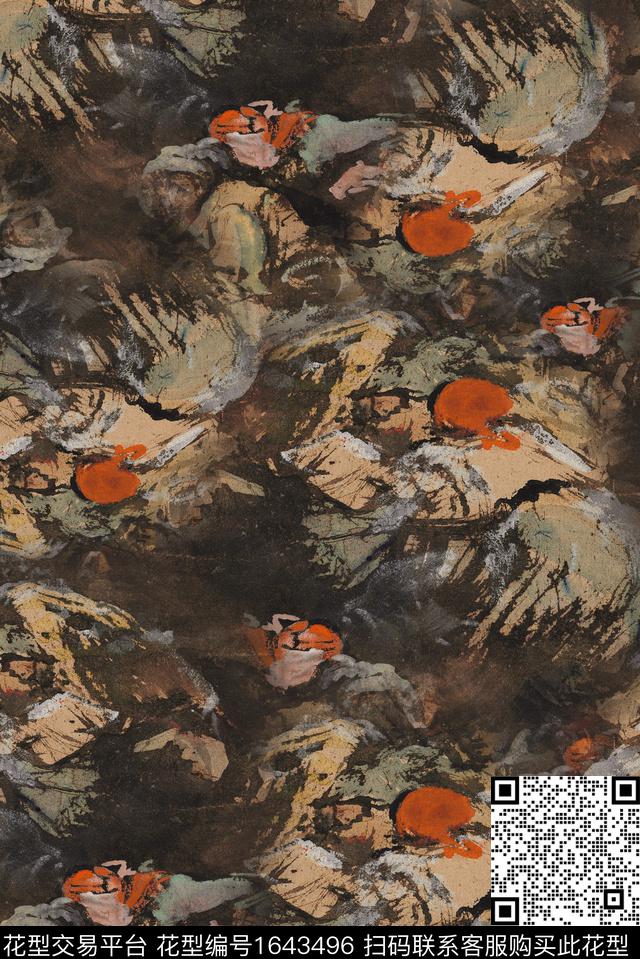 大牌男装中老年油画花型数码印花花型下载（图片编号: 1643496） - 瓦栏（Walan）