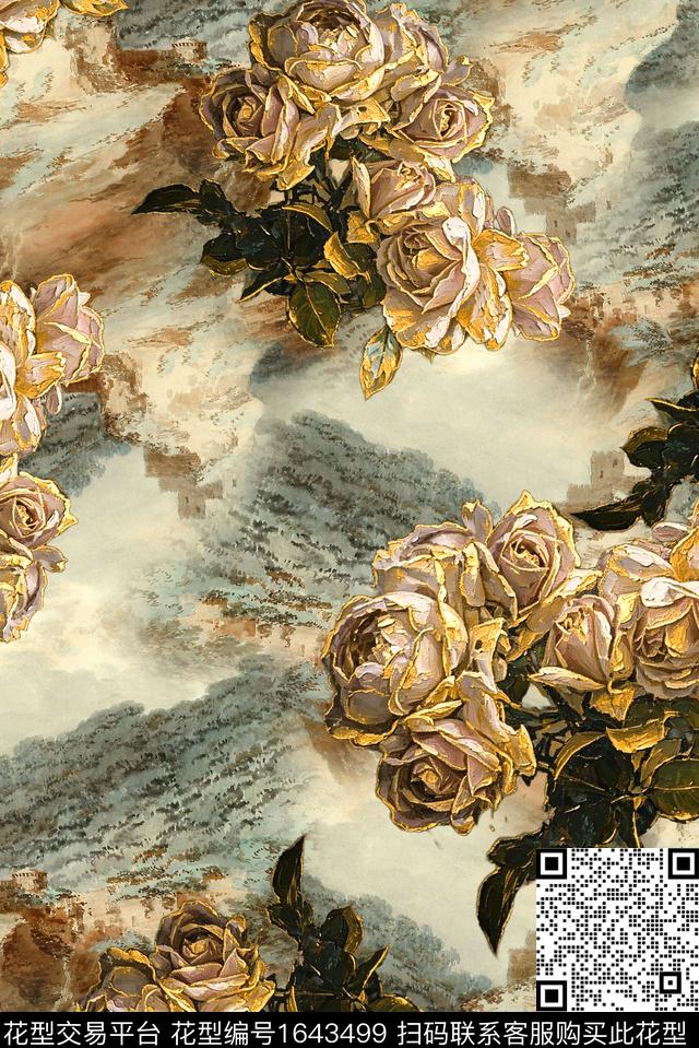 满版散花中老年油画花型数码印花花型下载（图片编号: 1643499） - 瓦栏（Walan）