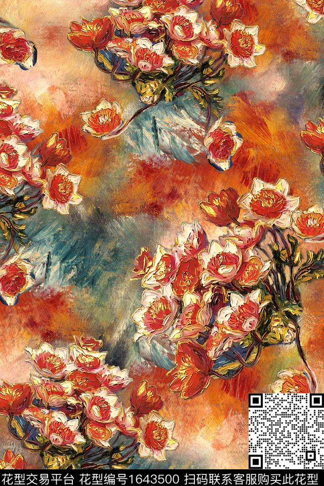 满版散花中老年油画花型数码印花花型下载（图片编号: 1643500） - 瓦栏（Walan）