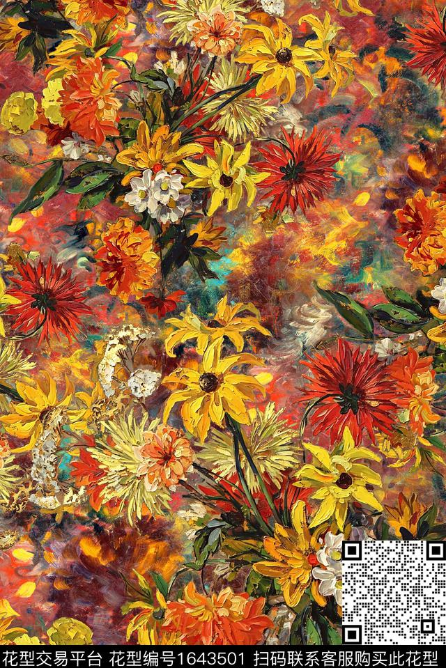 满版散花中老年油画花型数码印花花型下载（图片编号: 1643501） - 瓦栏（Walan）