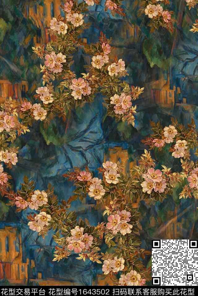 满版散花中老年油画花型数码印花花型下载（图片编号: 1643502） - 瓦栏（Walan）