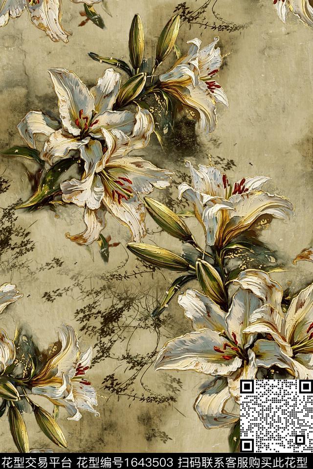 满版散花中老年油画花型数码印花花型下载（图片编号: 1643503） - 瓦栏（Walan）