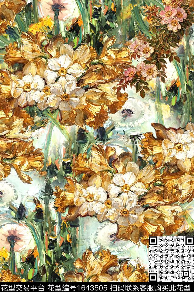 满版散花中老年油画花型数码印花花型下载（图片编号: 1643505） - 瓦栏（Walan）
