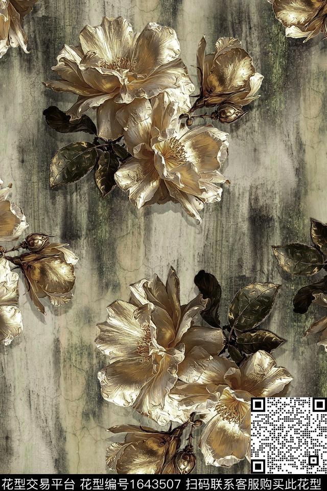 满版散花中老年油画花型数码印花花型下载（图片编号: 1643507） - 瓦栏（Walan）