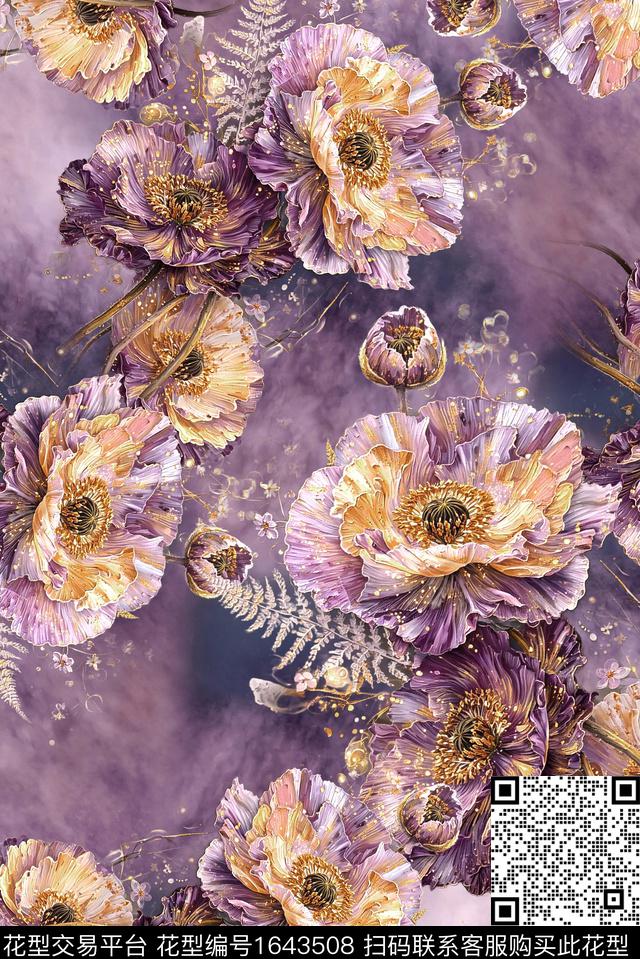 满版散花中老年油画花型数码印花花型下载（图片编号: 1643508） - 瓦栏（Walan）