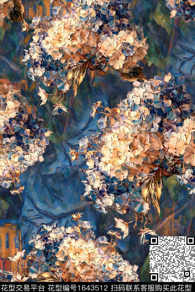 满版散花中老年油画花型数码印花花型下载（图片编号: 1643512） - 瓦栏（Walan）