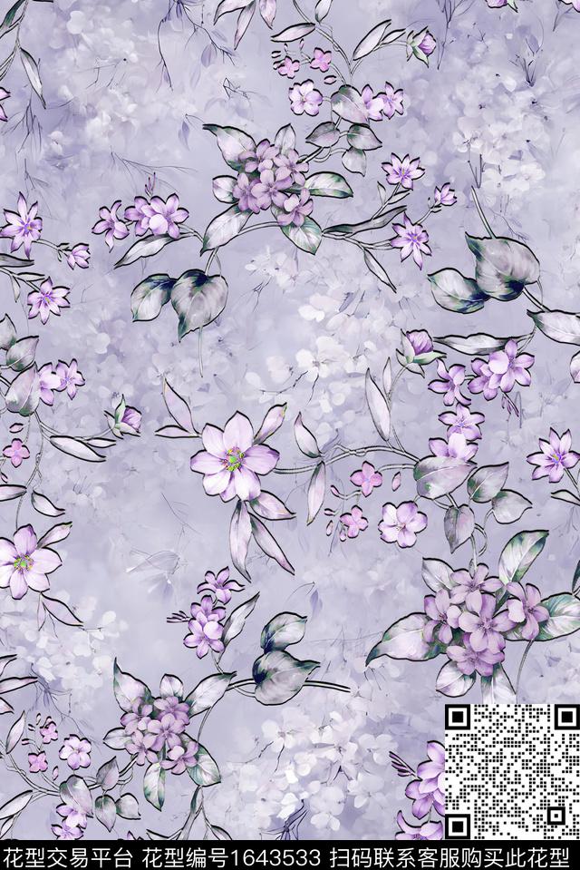 年轻女装小清新满版散花数码印花花型下载（图片编号: 1643533） - 瓦栏（Walan）