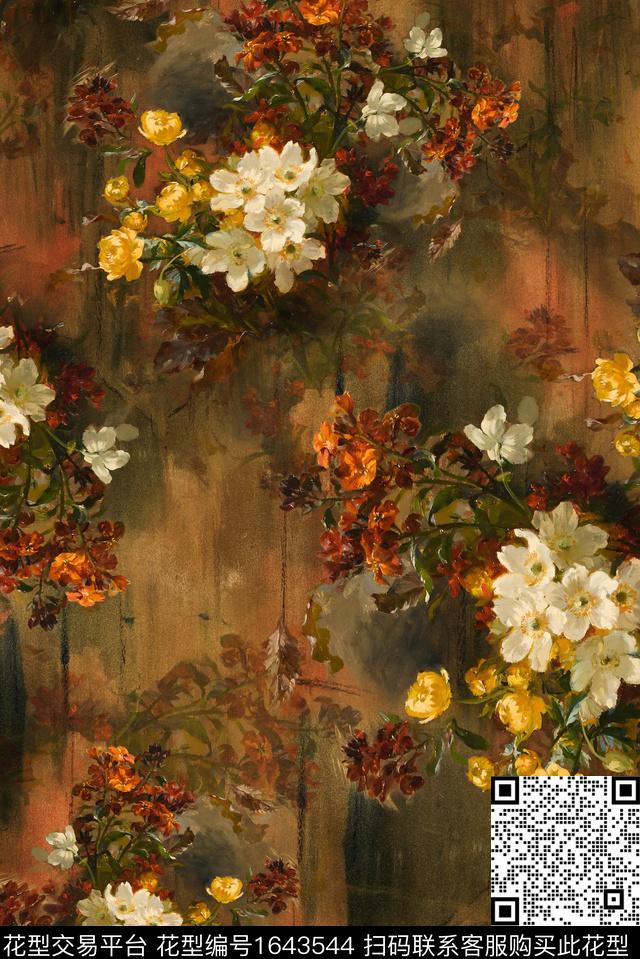 满版散花中老年油画花型数码印花花型下载（图片编号: 1643544） - 瓦栏（Walan）