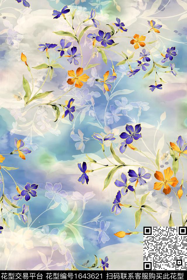 年轻女装小清新满版散花数码印花花型下载（图片编号: 1643621） - 瓦栏（Walan）